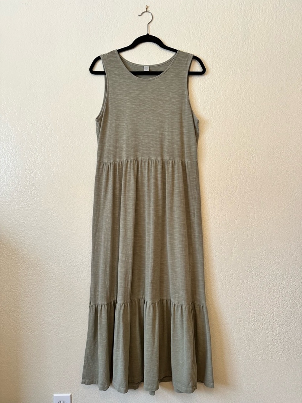 Sleeveless Olive Green Tiered Maxi Tank Dress